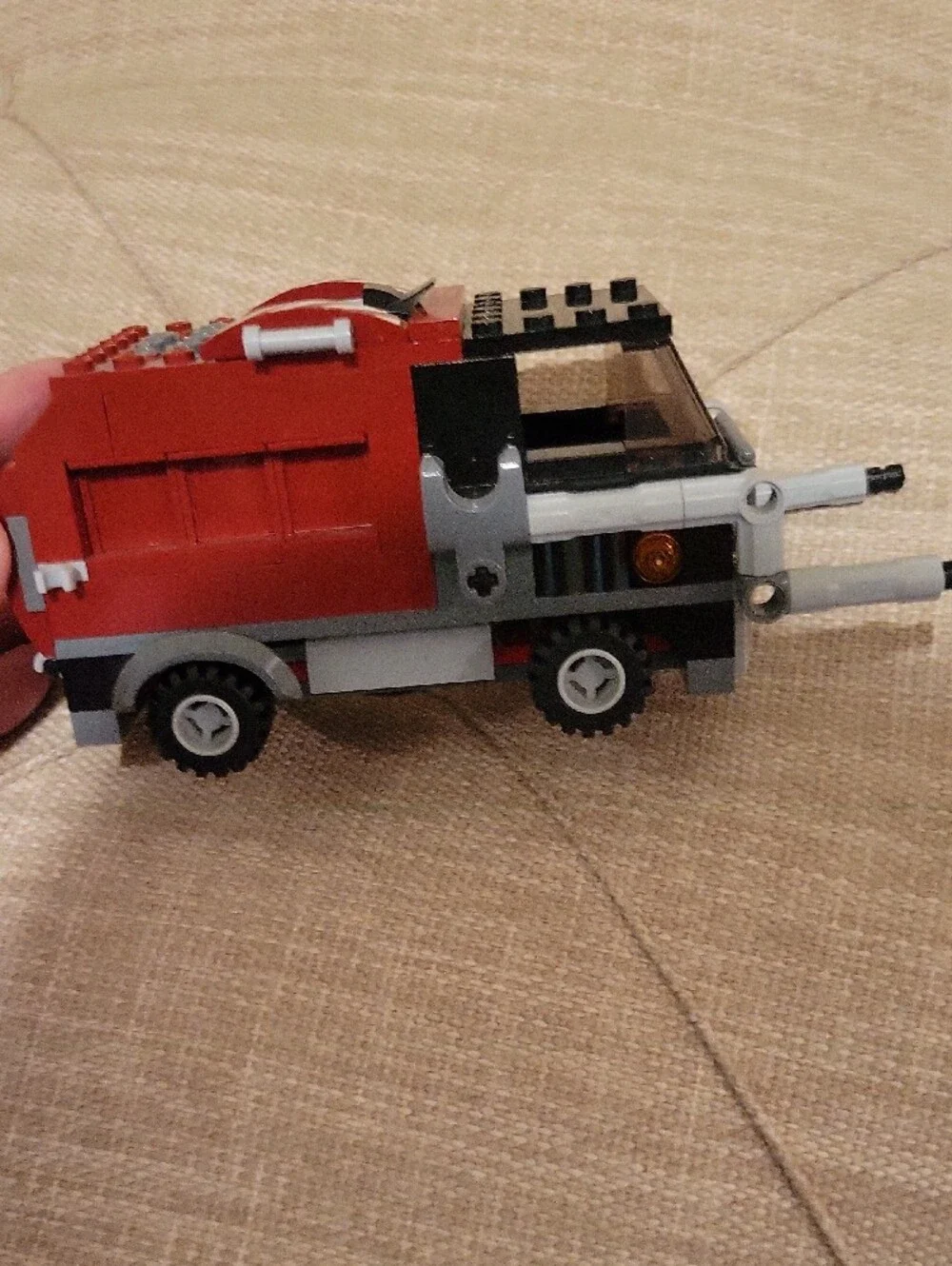 LEGO-Inspired Red and Black Toy Truck - Kids Building Vehicle